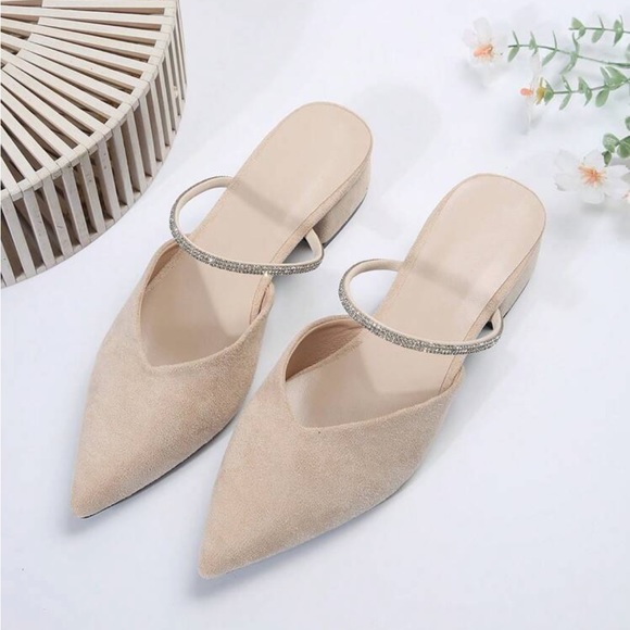 - Women Rhinestone Decor Point Toe Mule Flats - Picture 3 of 4